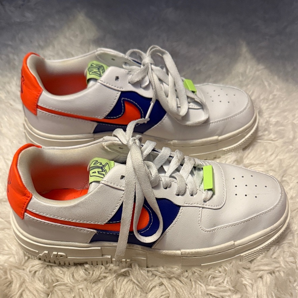 Nike White, Orange, and Blue Air Force 1 Sneakers - Worn Once